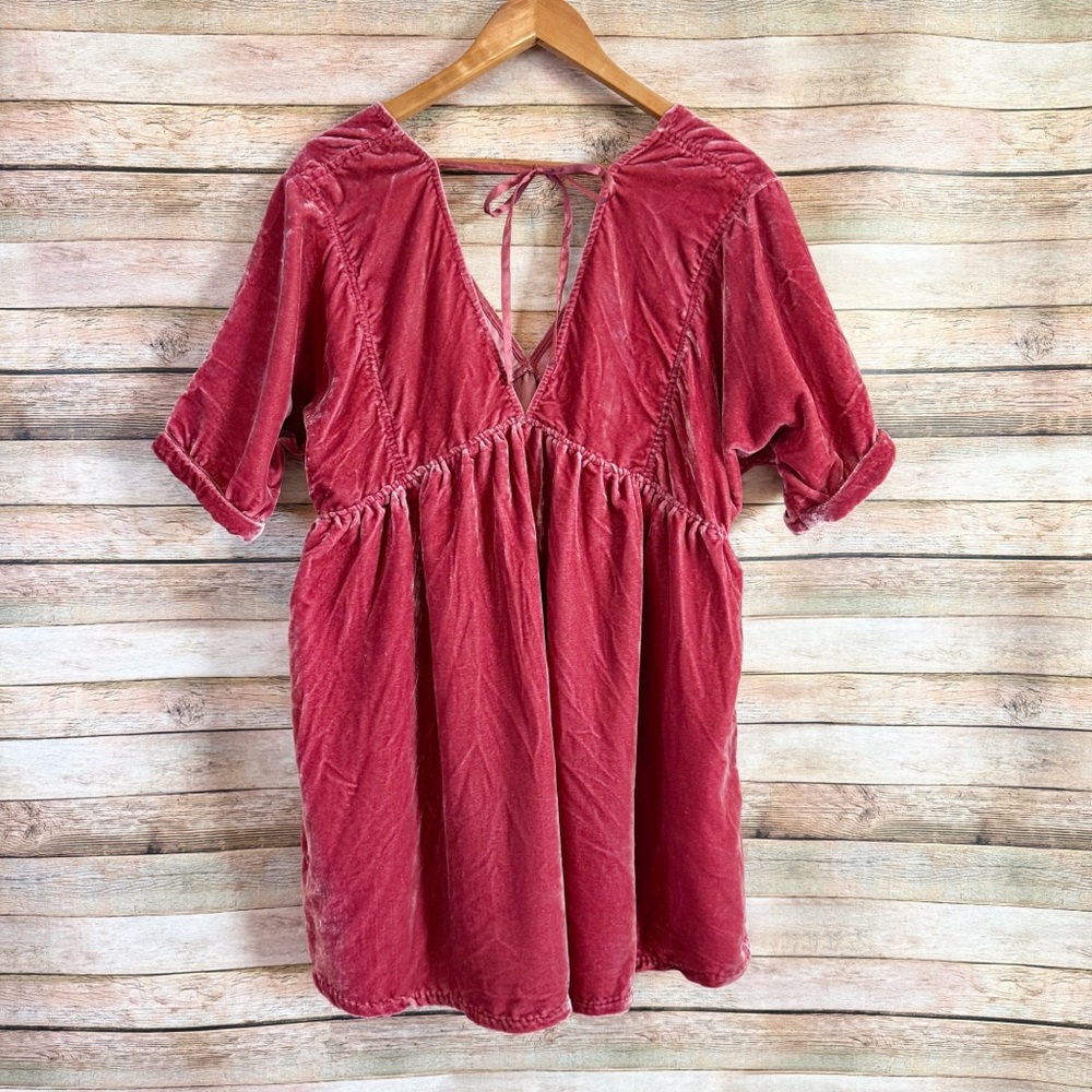 Free People Ivy Mauve Pink Crushed Velvet V Neck Mini Dress Size Small - Picture 9 of 12